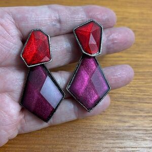 Unique Pretty Vintage Purple & Red Pierced Earrings